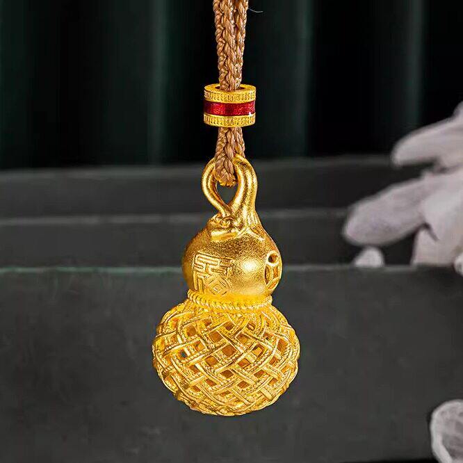 镂空编织铜钱葫芦吊坠福字绳项链女士越南沙金仿真黄金高级感配饰