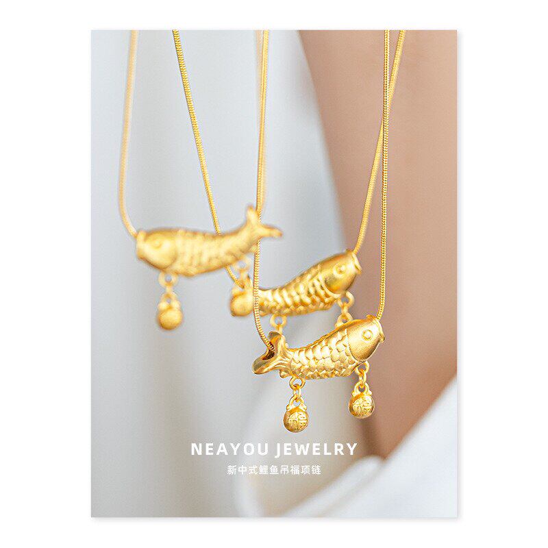 鲤鱼吊福吊坠项链女越南沙金仿真黄金轻奢小众高级感结婚配饰首饰