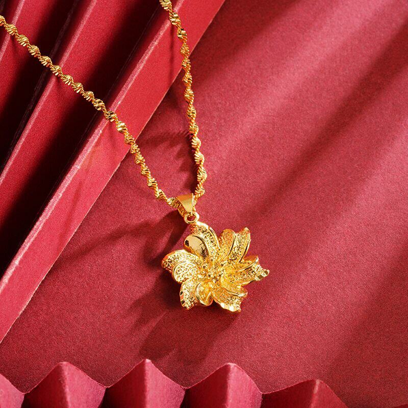 2025新款兰花项链女士越南沙金仿真黄金高级感轻奢小众不掉色吊坠
