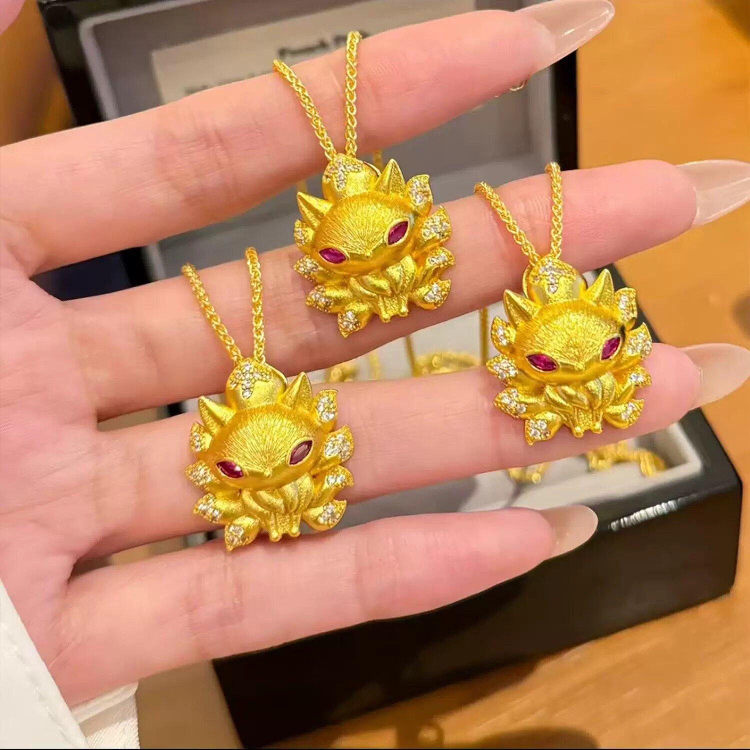 点钻狐狸沙金吊坠金店同款彷真黄金夭夭灵狐项链新中式九尾狐戒指
