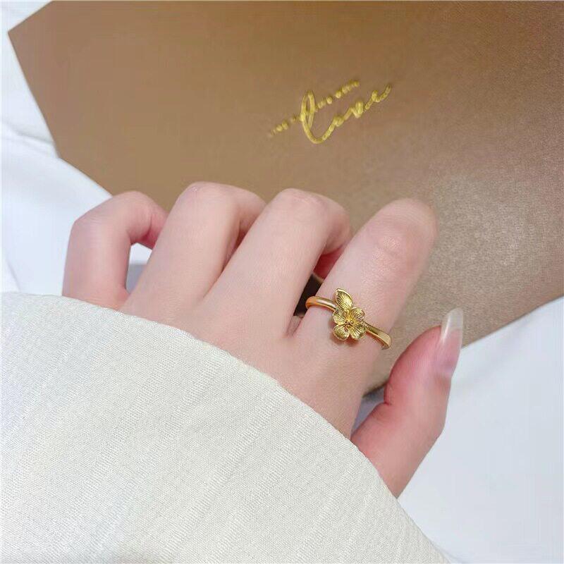 一叶桃花戒指女越南沙金