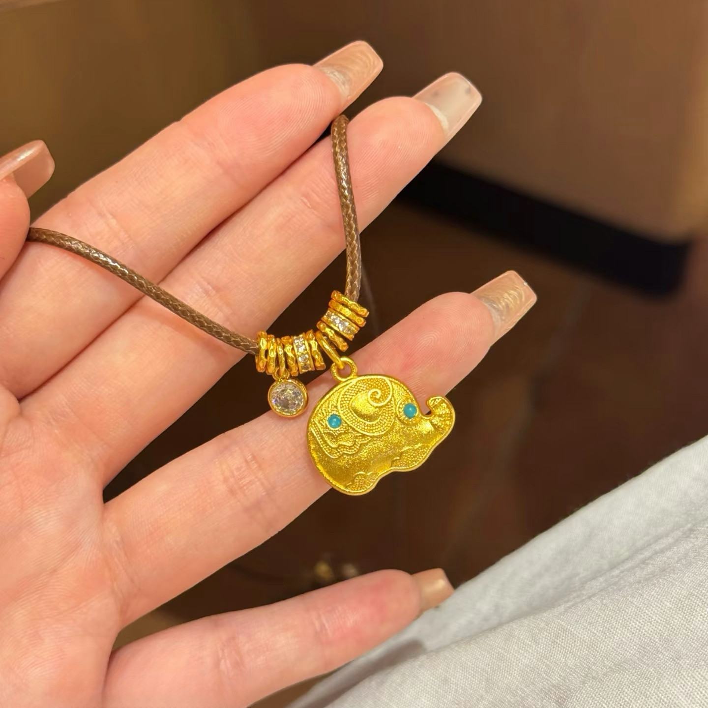 吉祥如意小象沙金项链镶