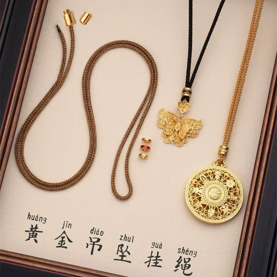 老铺同款绳子黄金吊坠挂