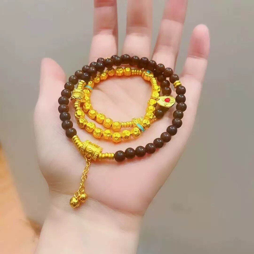 新中式檀木锤纹沙金项链