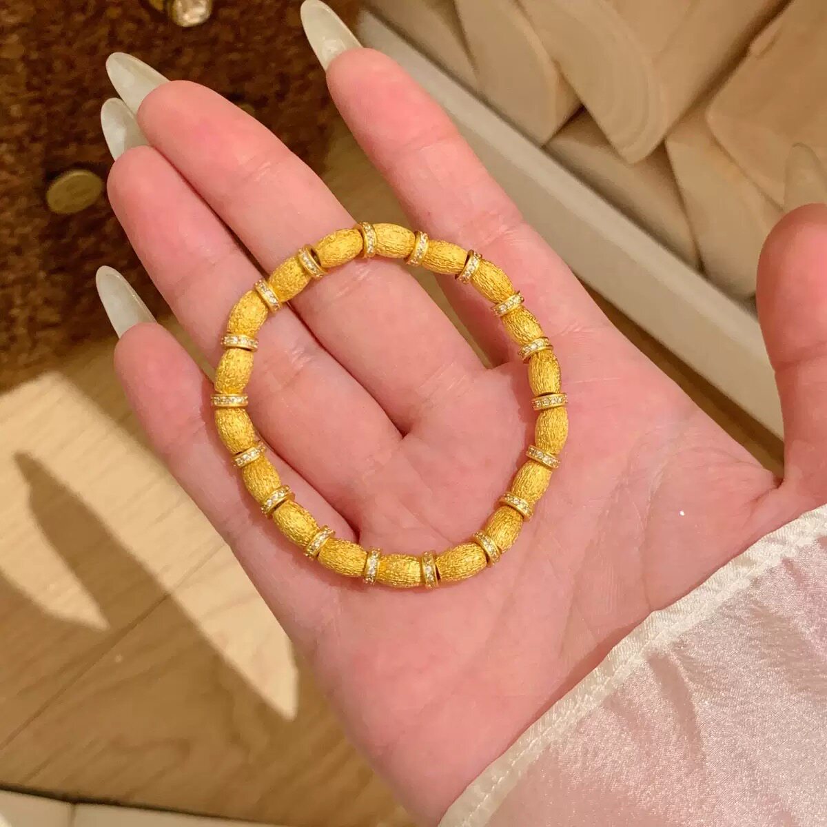 拉丝珠珠沙金手链女橄榄