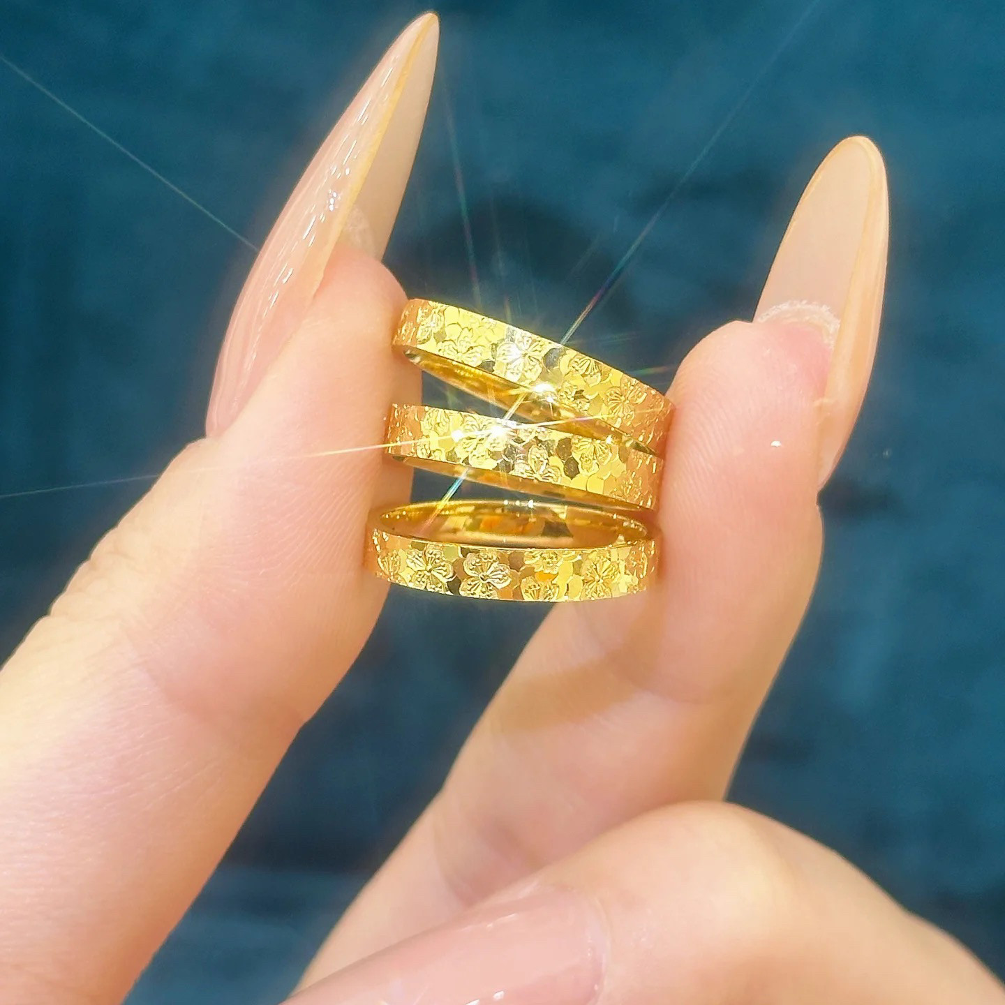 樱花碎碎冰沙金戒指仿真