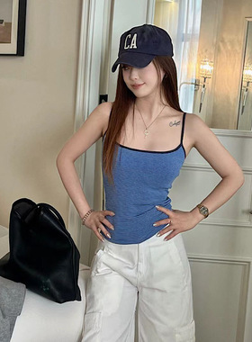 韩社2026纯棉条纹一体杯吊带女时尚百搭背心修身显瘦内搭外穿上衣