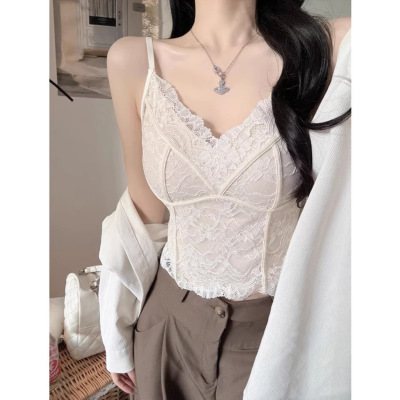 蕾丝拼接吊带背心带胸垫修身女秋冬内搭打底衣巨好看辣妹鱼骨上衣