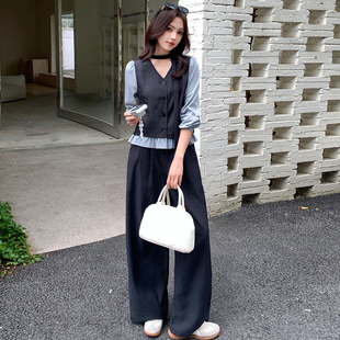 早初秋新款时尚套装女装设计感洋气减龄显瘦长袖上衣阔腿裤两件套