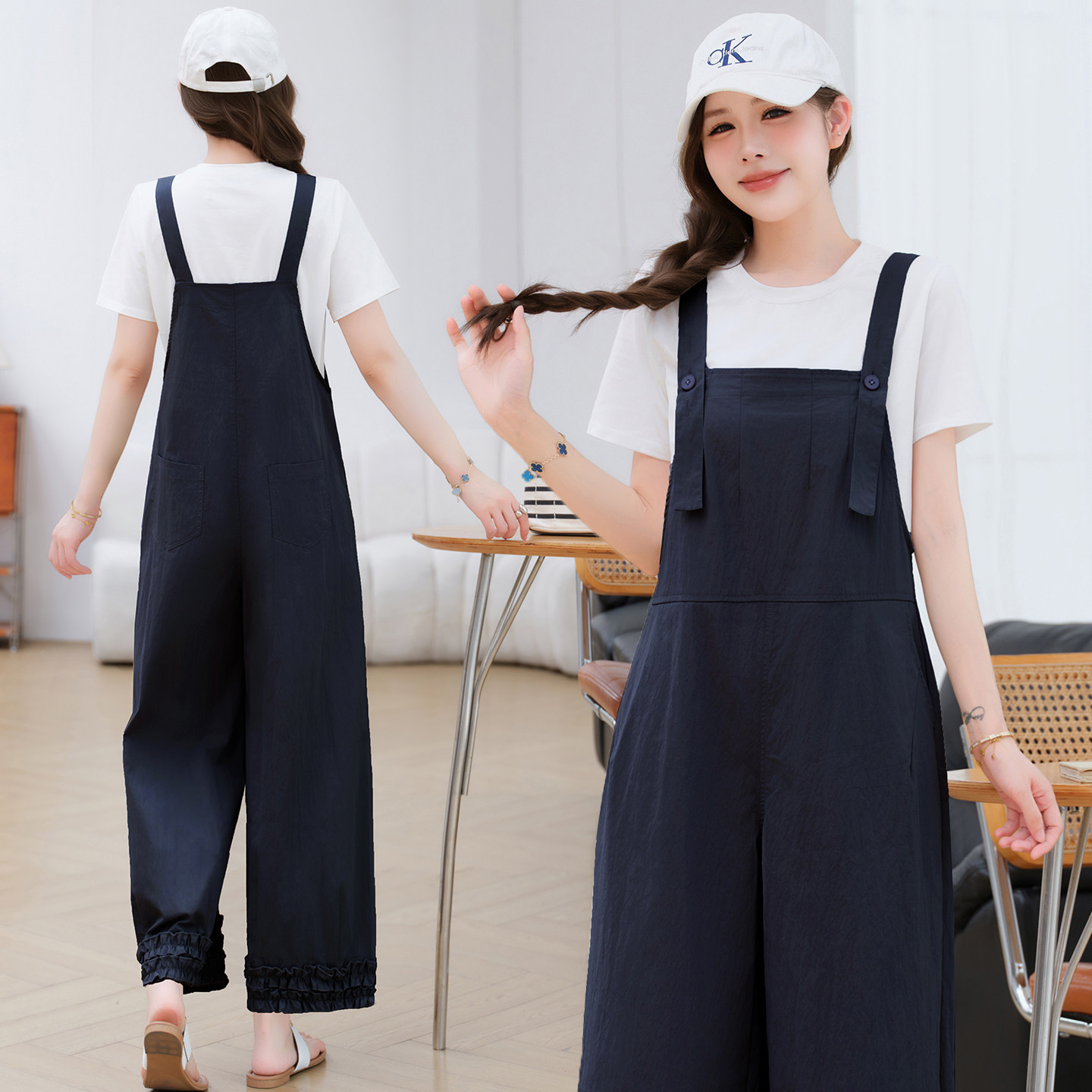 通勤高腰阔腿九分薄款连体裤女夏