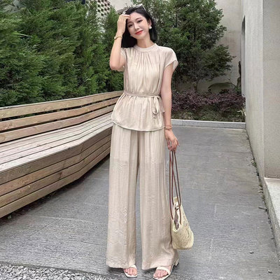 时尚套装女夏季时髦洋气质宽松遮肚子显瘦上衣阔腿裤名媛范两件套