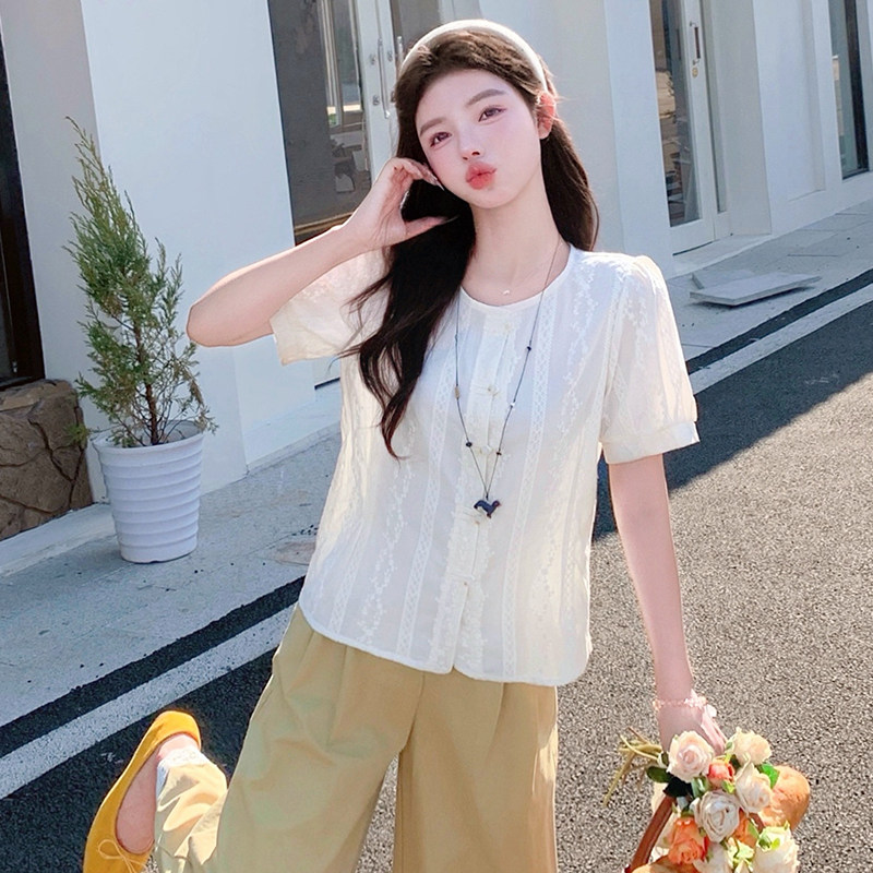 短袖白衬衫女夏季时尚洋气质纯棉上衣夏天韩版百搭宽松国风衬衣T