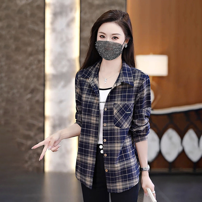 春秋休闲学院风格子衬衫宽松外套