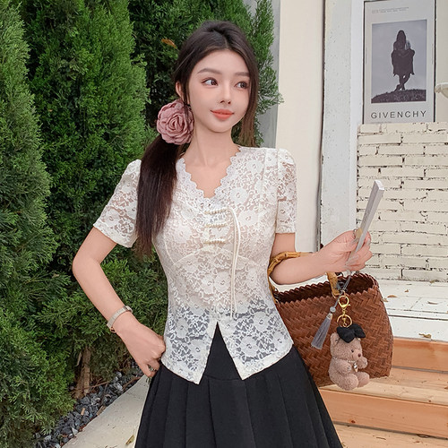 春夏短袖蕾丝衫女装新中式国风小衫2026新款时髦洋气短款T恤上衣t