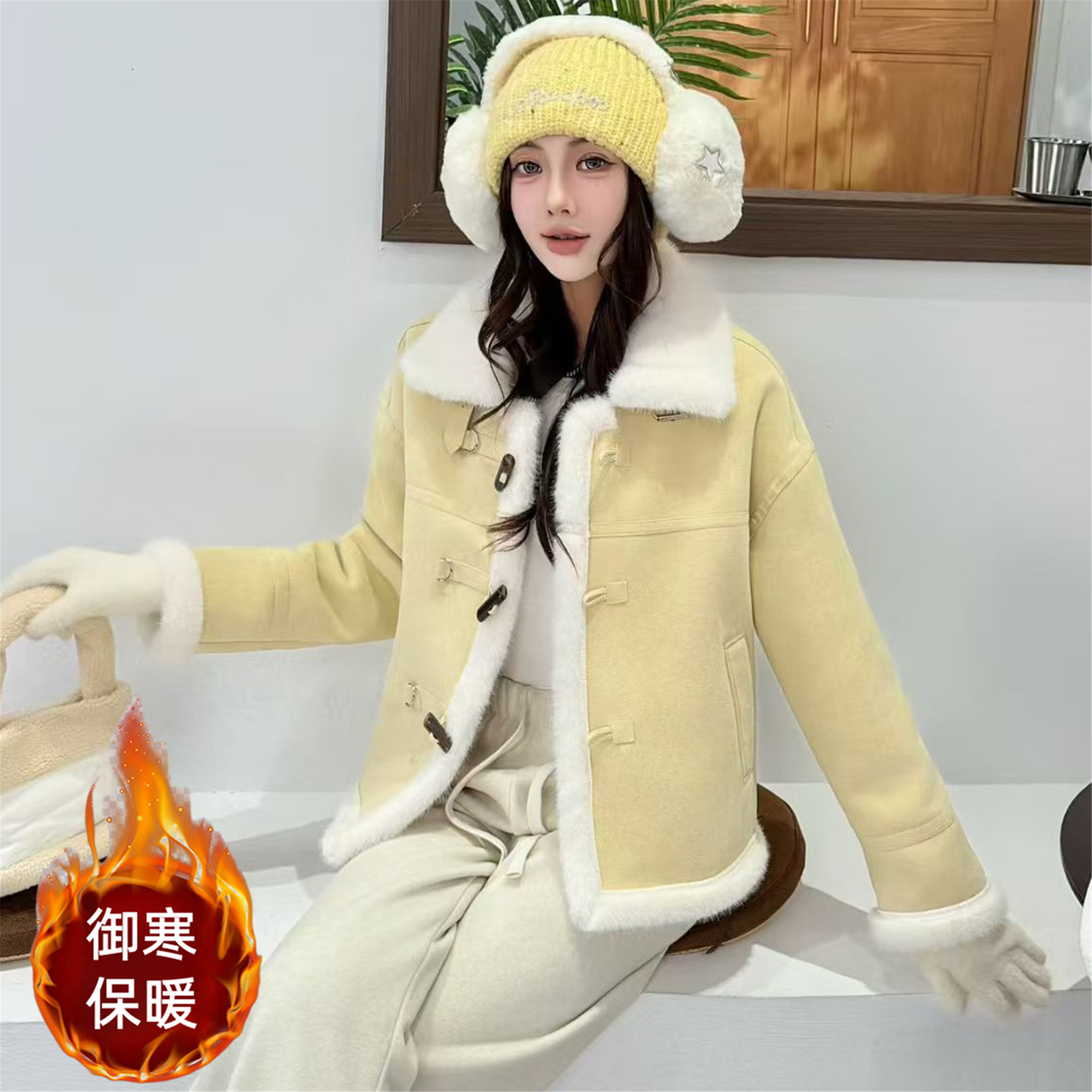 时尚羊羔毛外套女士皮毛一体大衣