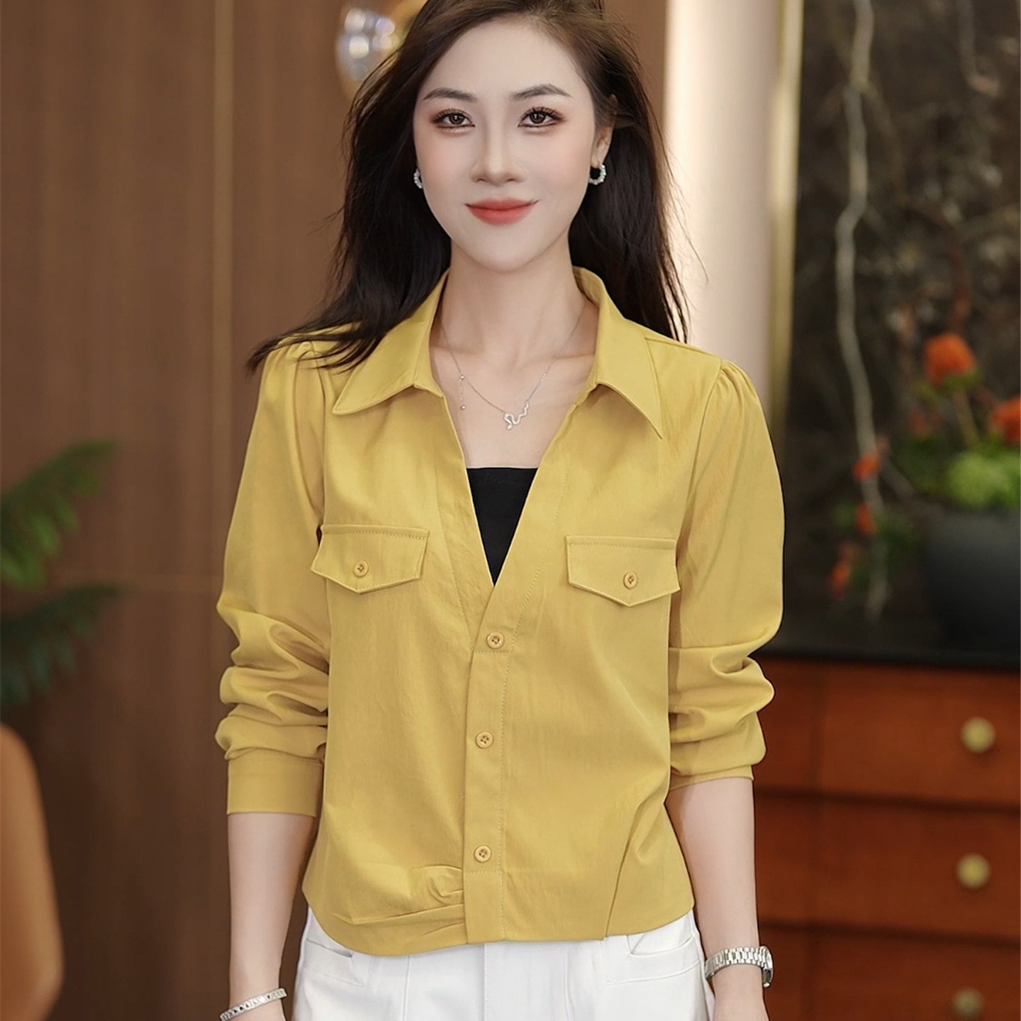 假两件衬衫女长袖春秋季新款上衣