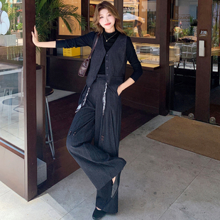 早秋韩系时尚套装女洋气减龄高级感时髦显瘦背心马甲阔腿裤两件套