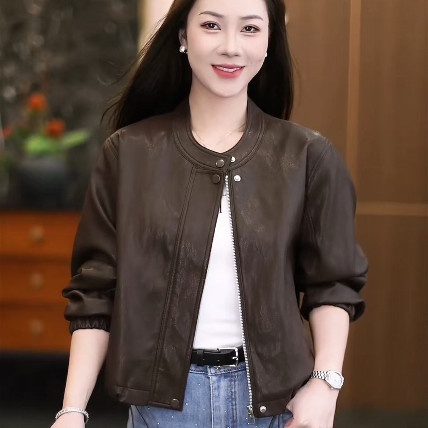 春秋短款PU机车皮衣女装显瘦百搭