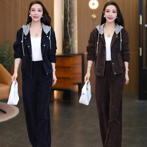 牛仔连帽短外套女春秋显瘦两件套