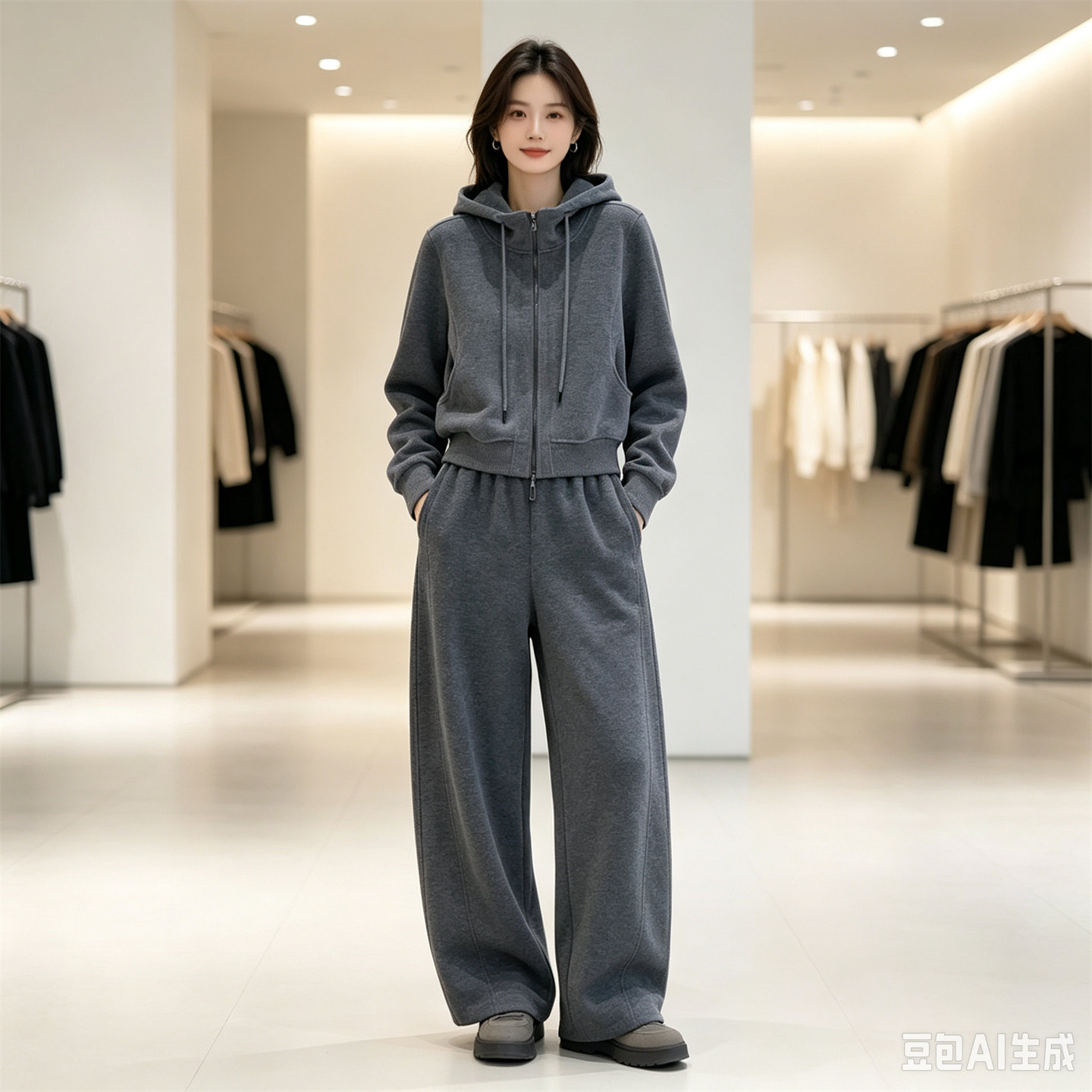 秋季连帽卫衣外套阔腿裤两件套女