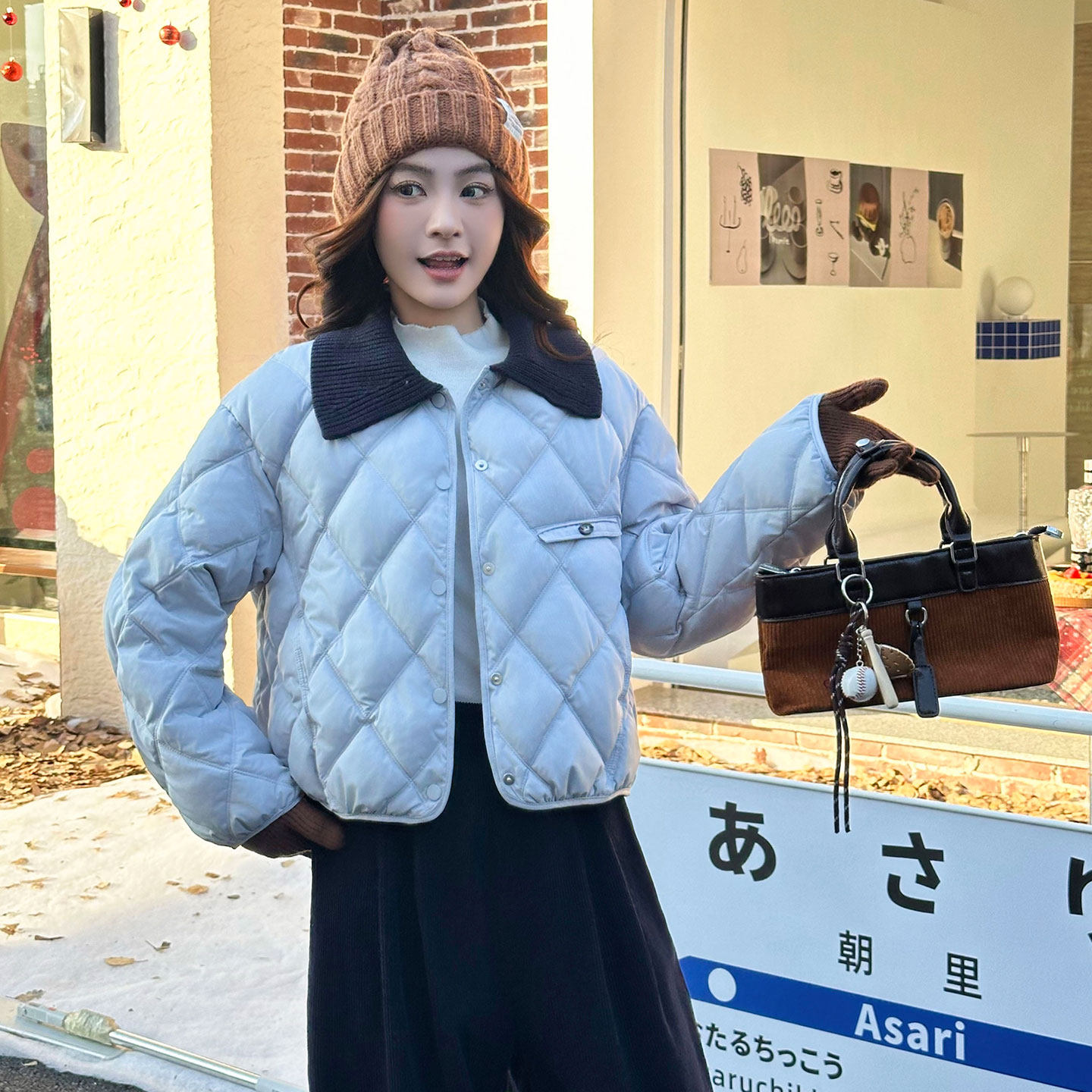 菱格绗缝棉服女短款秋冬季小棉衣