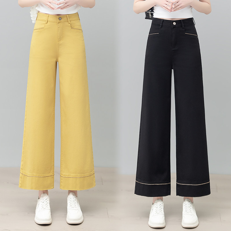 小个子高腰阔腿裤女夏季巴黎斜九分裤子夏天时尚宽松显瘦直筒裤潮