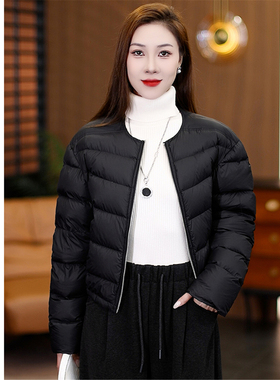 韩系短款棒球领黑色羽绒棉服女秋冬季韩版休闲宽松轻薄小棉袄外套
