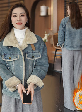 冬季加厚羊羔毛领牛仔短外套女装