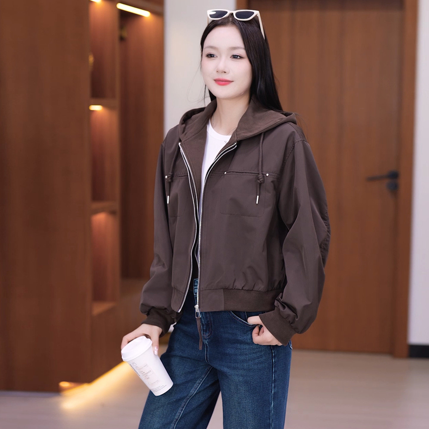 工装连帽短外套女装秋季显瘦百搭