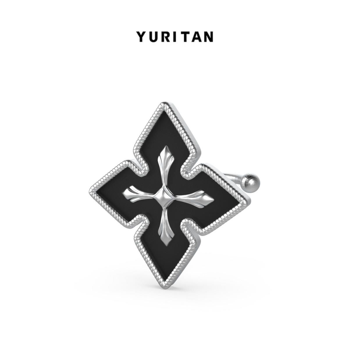 YURITAN十字星芒黑釉耳骨夹时尚轻奢甜酷风防过敏单只可调节耳夹
