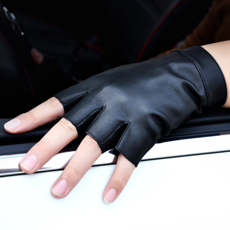 冬季皮手套半指男女半截露指无指