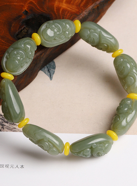 天然和田玉笑佛玉石手链男士女士弥勒佛玉手串送女友送爱人真品玉