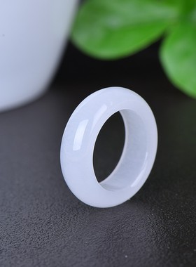 真品新疆白玉戒指男士女士玉石指环金丝玉戒指玉器素圈指环带证书