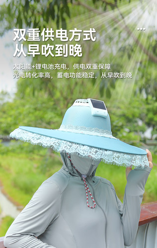 2026新款大檐头戴充电风扇帽子遮阳防晒帽檐可拆卸折叠太阳能帽子