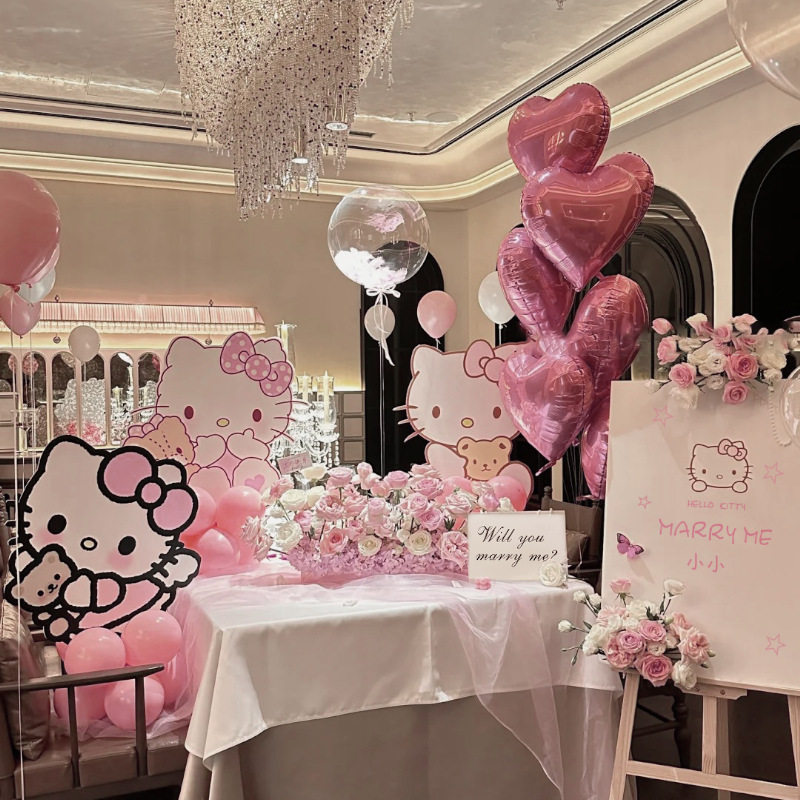 凯蒂猫浪漫气球背景墙HelloKitty主题求婚室内七夕氛围布置KT