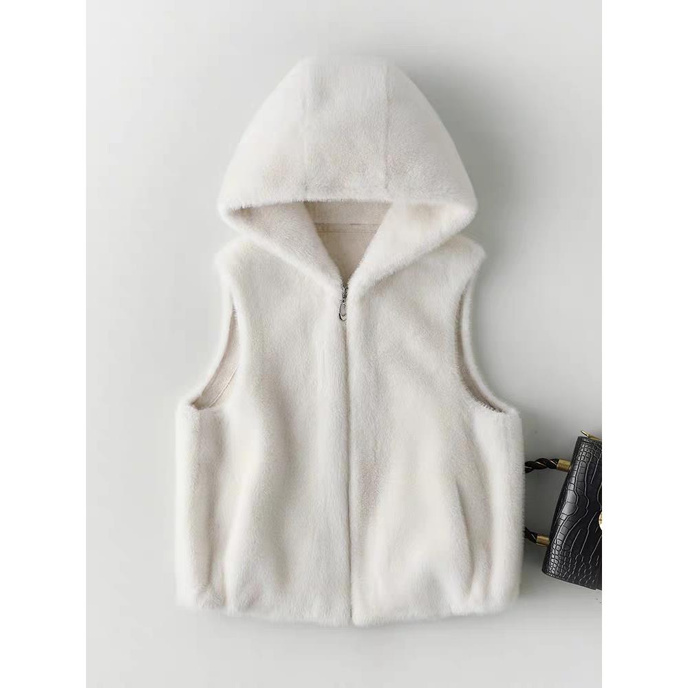 金貂绒皮草宽松坎肩女马甲宽松皮毛一体加厚保暖大衣连帽lc-2012