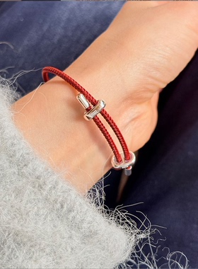 925纯银8字扣红绳手链简约手工编织设计百搭可调节本命年情侣手环