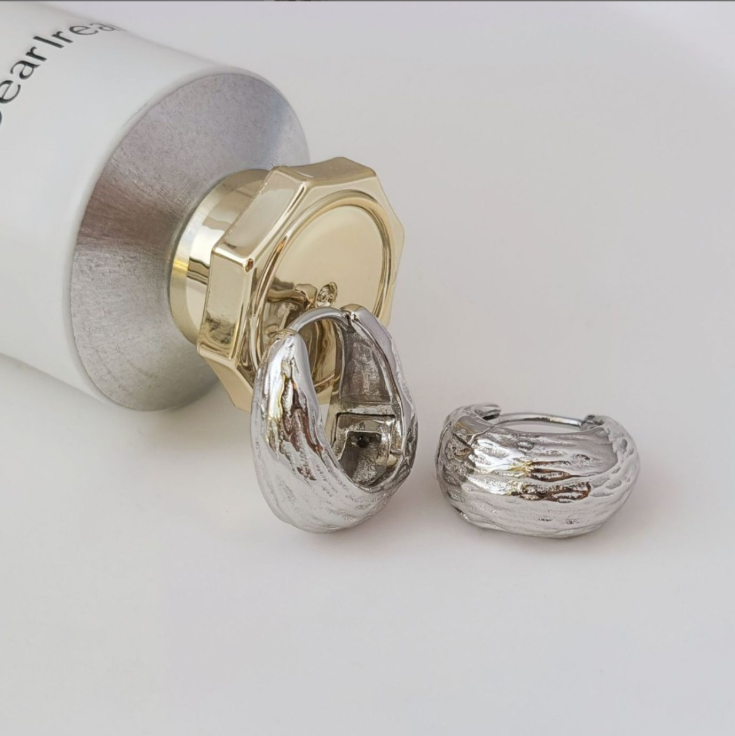 S925银水滴拉丝简约复古耳扣