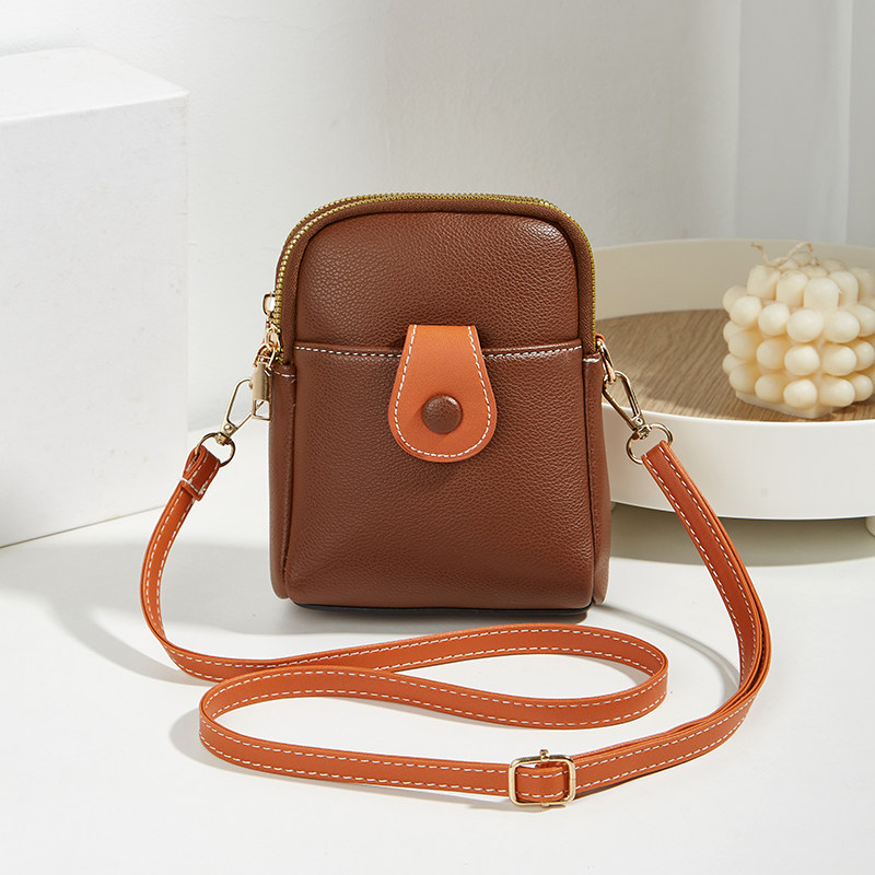 2025新款时尚简约荔枝纹拼色休闲洋气轻便手机包百搭单肩斜挎包包