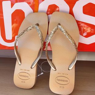Havaianas哈瓦那Square Party细闪带橡胶防滑方头人字拖 Glitter