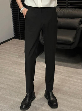 秋冬黑色弹力西裤男修身显瘦窄版直筒裤高级感商务正装加绒西装裤