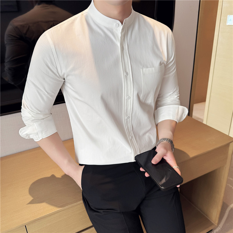 高级感痞帅新中式圆领衬衫