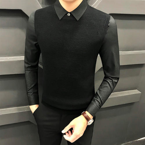 秋冬老钱风保暖假两件毛衣修身加绒休闲打底针织衫高端上衣潮