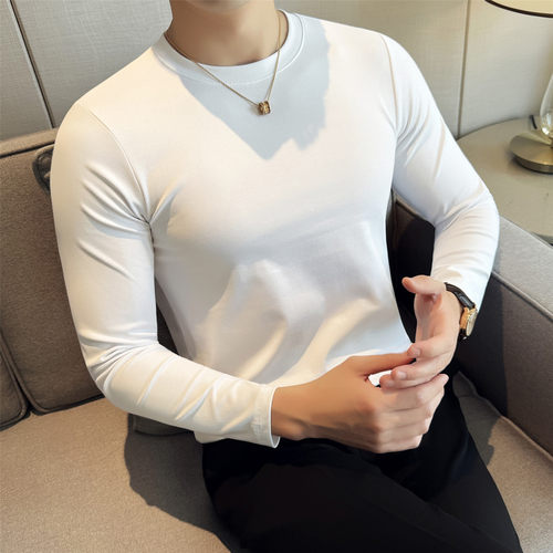 白色内搭打底衫男士圆领长袖T恤