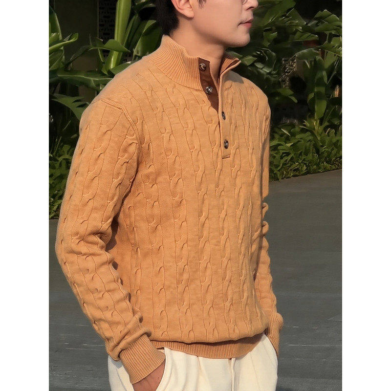 老钱风羊毛潮牌绞花纹撞色亨利领套头针织衫男加厚保暖立领毛衣潮,男装,针织衫/毛衣,淘宝优惠券,粉丝福利购,淘宝优惠卷