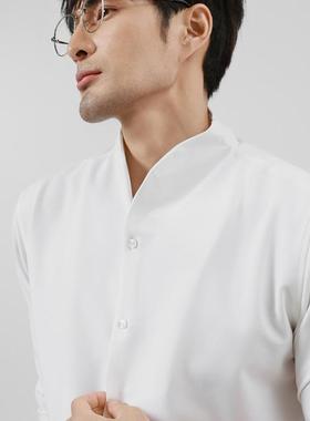 新中式立领衬衫男长袖高级感韩版高档商务休闲男士白色衬衣垂感潮