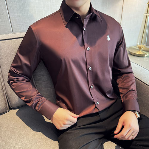 高级感精梳棉男士衬衫长袖2025秋季新款免烫商务休闲刺绣衬衣男潮