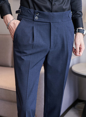 男士西裤修身高腰那不勒斯西装裤直筒长裤垂感韩版休闲西服裤子潮
