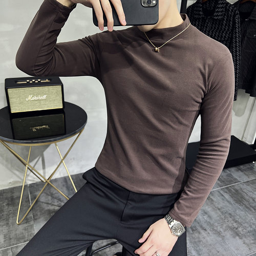 德绒内搭半高领长袖打底衫男