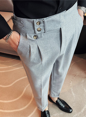 灰色西裤男商务正装修身显瘦休闲裤免烫黑色垂坠感那不勒斯西装裤